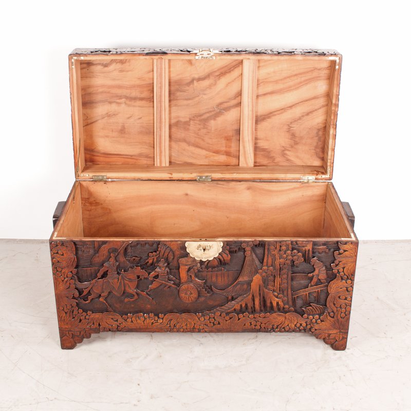 Deeply Carved Oriental Camphorwood Trunk - Image 10