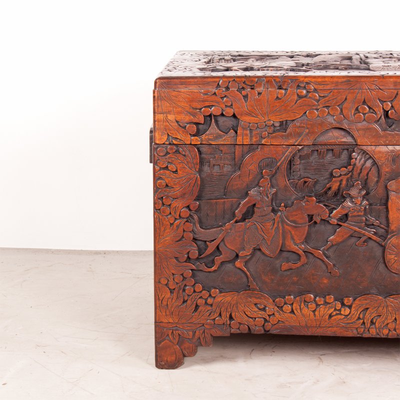Deeply Carved Oriental Camphorwood Trunk - Image 11