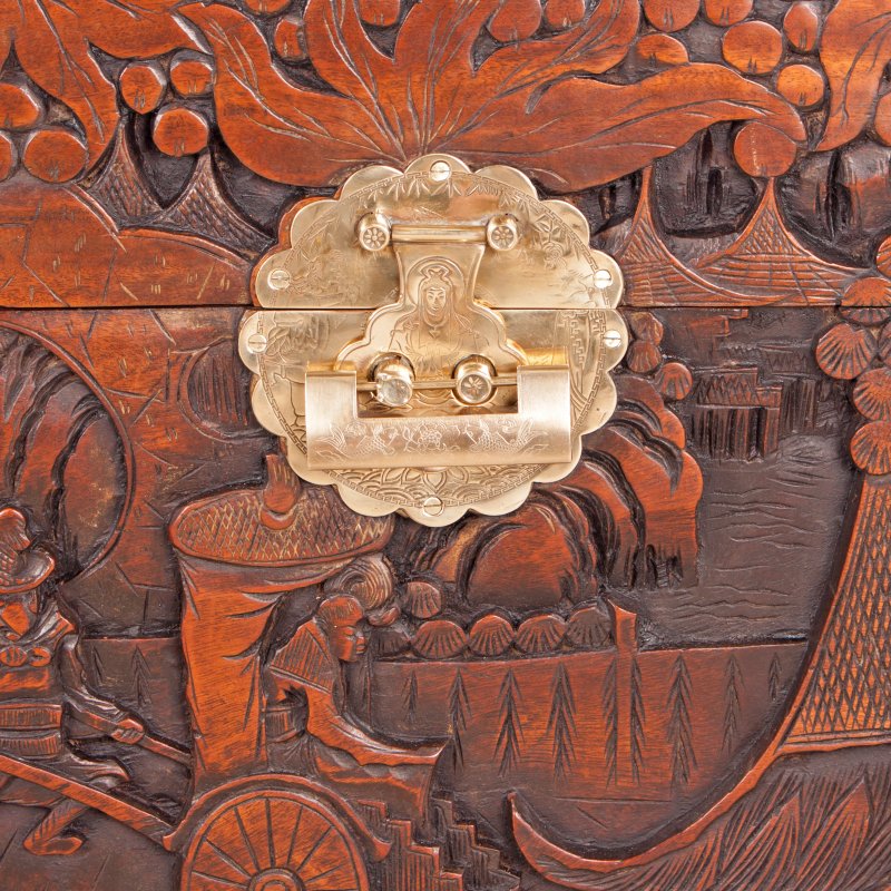 Deeply Carved Oriental Camphorwood Trunk - Image 14