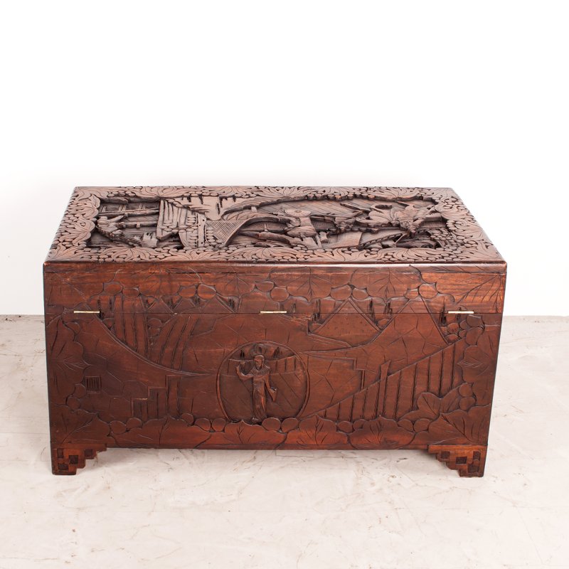 Deeply Carved Oriental Camphorwood Trunk - Image 15