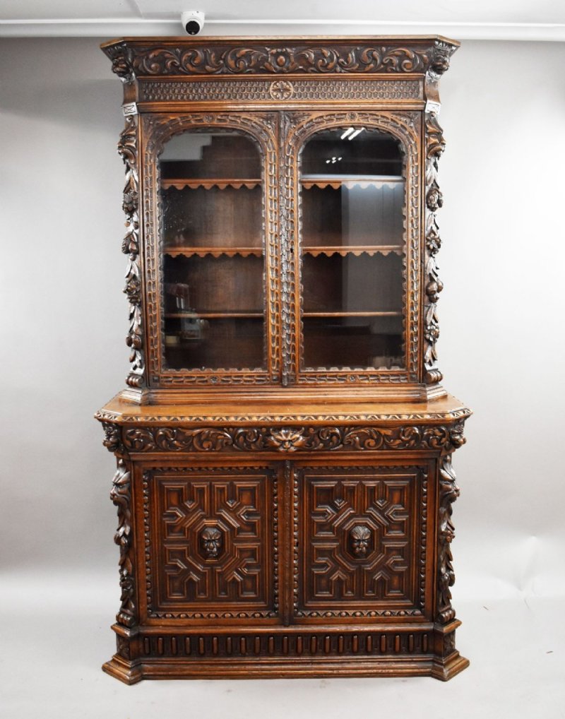Victorian Carved Oak Bookcase