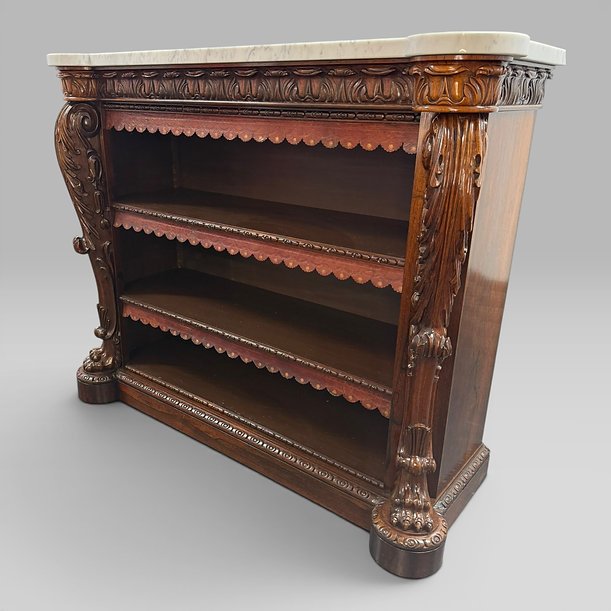Antique William IV Rosewood Open Bookcase Marble Top Attributed Gillows