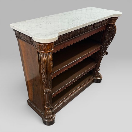 Antique William IV Rosewood Open Bookcase Marble Top Attributed Gillows - Image 4