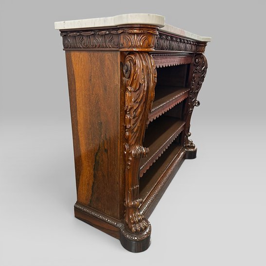 Antique William IV Rosewood Open Bookcase Marble Top Attributed Gillows - Image 7