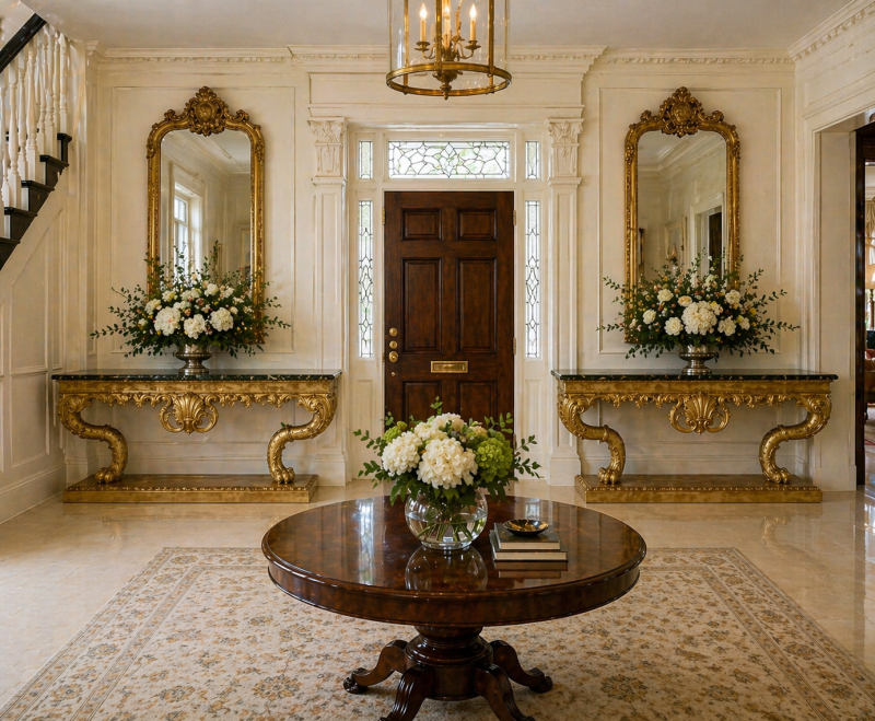 Antique Pair of Monumental Italian Baroque Revival Giltwood Console Tables with Breccia Marble Tops and Lion’s Paw Supports - Image 2