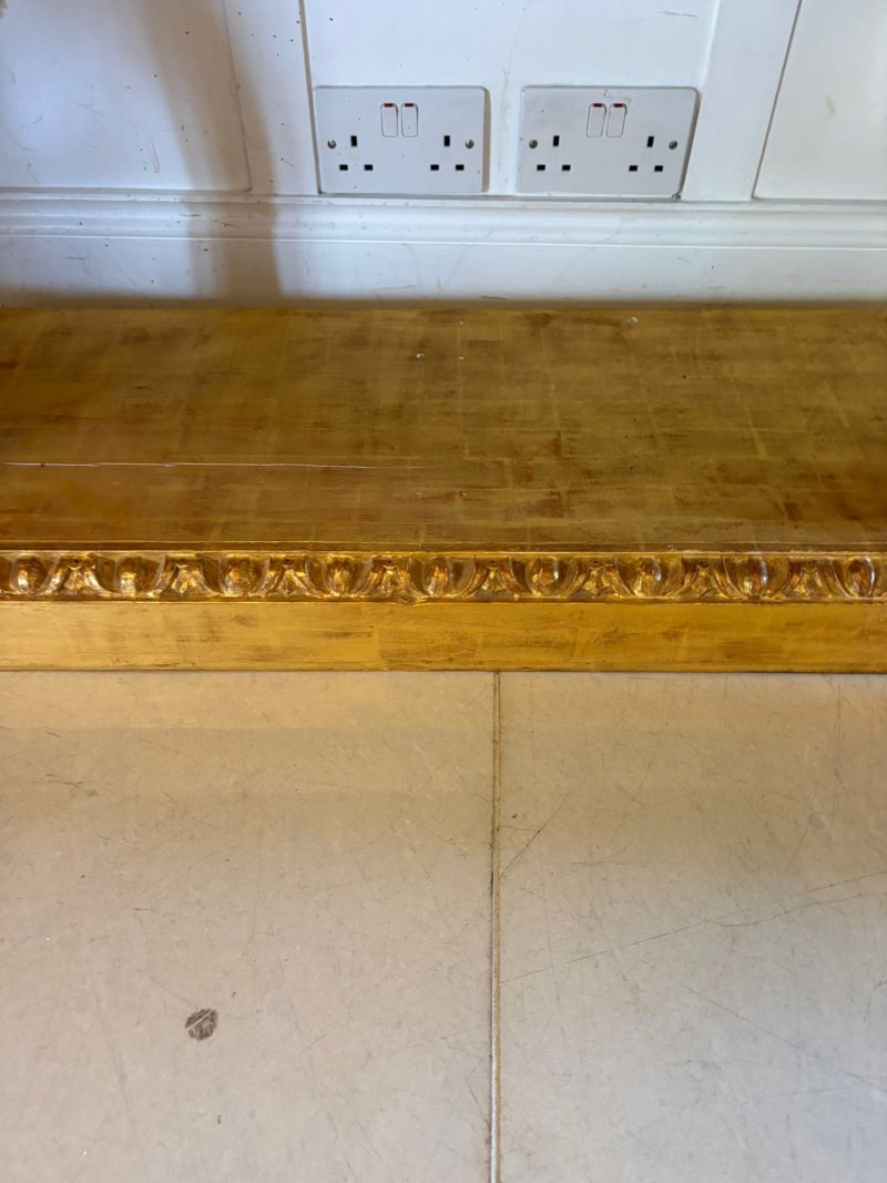 Antique Pair of Monumental Italian Baroque Revival Giltwood Console Tables with Breccia Marble Tops and Lion’s Paw Supports - Image 9