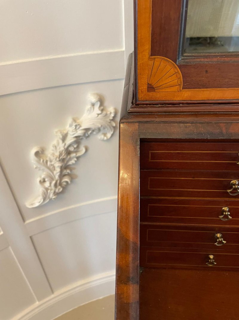 Outstanding Quality Antique George III Mahogany Inlaid Bureau Bookcase - Image 10