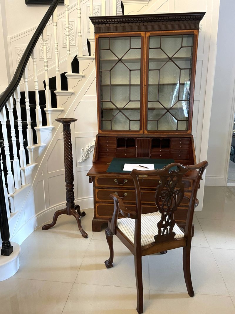 Outstanding Quality Antique George III Mahogany Inlaid Bureau Bookcase - Image 3