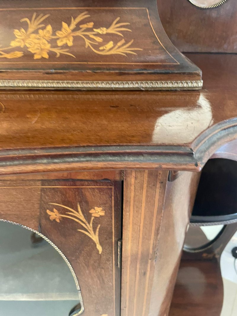 Antique Victorian Quality Marquetry Inlaid Mahogany Display Cabinet - Image 7