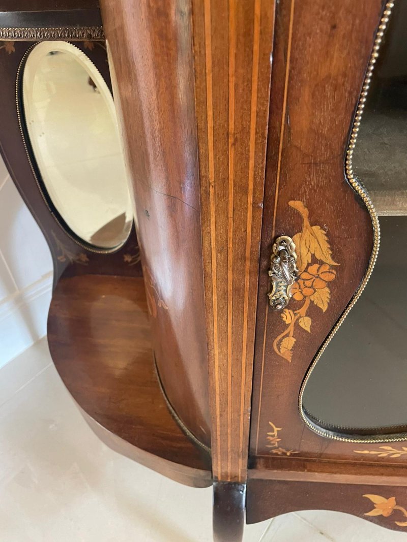 Antique Victorian Quality Marquetry Inlaid Mahogany Display Cabinet - Image 9