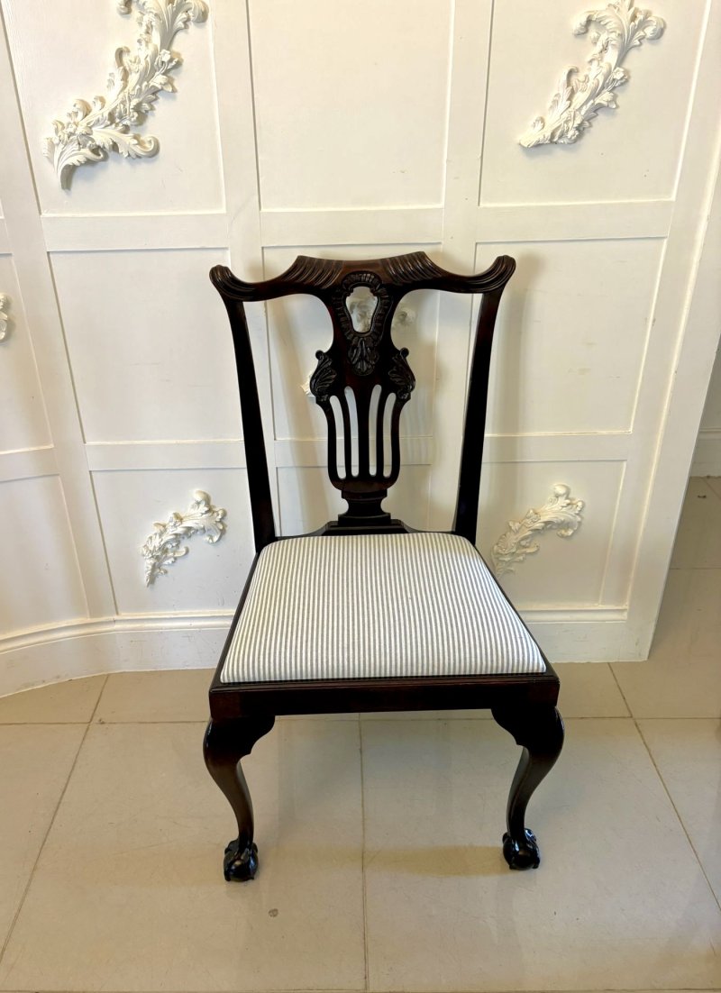 Antique Set of 10 Irish Mid 19th Century Carved Mahogany Dining Chairs Carvers Ball & Claw Feet - Image 5