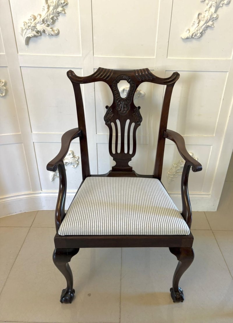 Antique Set of 10 Irish Mid 19th Century Carved Mahogany Dining Chairs Carvers Ball & Claw Feet - Image 6