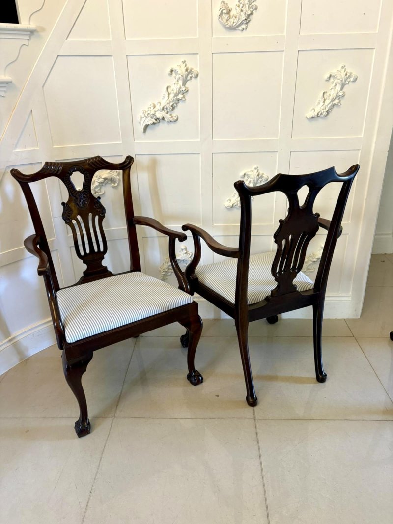 Antique Set of 10 Irish Mid 19th Century Carved Mahogany Dining Chairs Carvers Ball & Claw Feet - Image 4