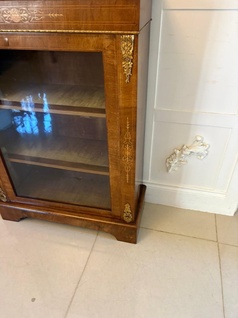Antique Victorian Walnut Inlaid Glazed Pier Cabinet with Ormolu Mounts - Image 6
