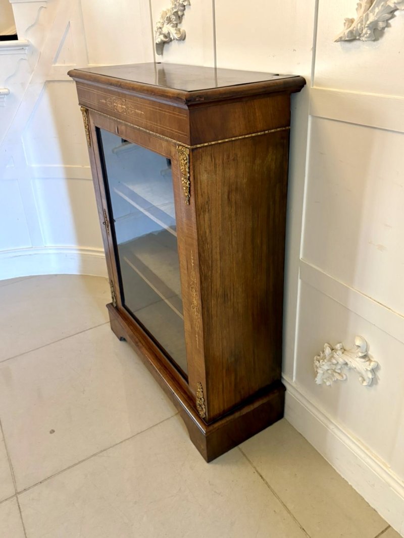 Antique Victorian Walnut Inlaid Glazed Pier Cabinet with Ormolu Mounts - Image 4