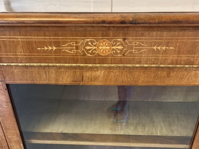 Antique Victorian Walnut Inlaid Glazed Pier Cabinet with Ormolu Mounts - Image 8