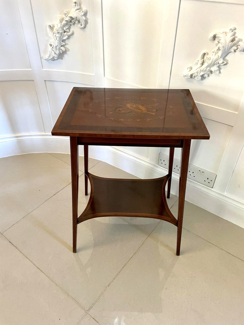 Fine Quality Antique Edwardian Mahogany Inlaid Lamp Table - Image 2