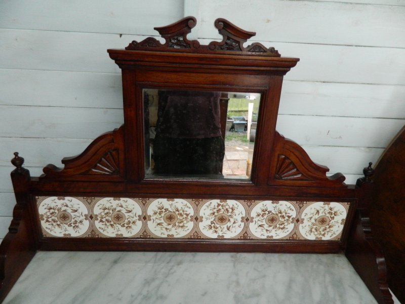 Victorian Marble Wash Stand with Tiled Back Mirror & 2 Drawers Mahogany - Image 2