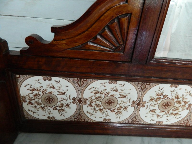Victorian Marble Wash Stand with Tiled Back Mirror & 2 Drawers Mahogany - Image 3
