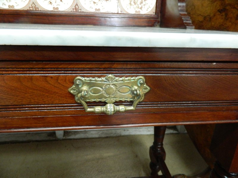 Victorian Marble Wash Stand with Tiled Back Mirror & 2 Drawers Mahogany - Image 7