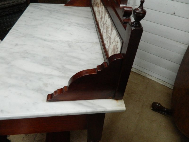 Victorian Marble Wash Stand with Tiled Back Mirror & 2 Drawers Mahogany - Image 14