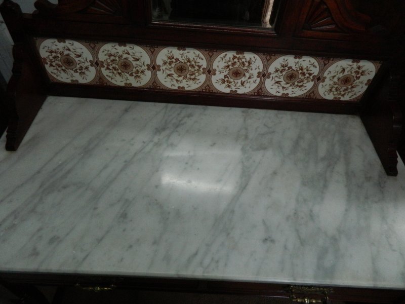 Victorian Marble Wash Stand with Tiled Back Mirror & 2 Drawers Mahogany - Image 19