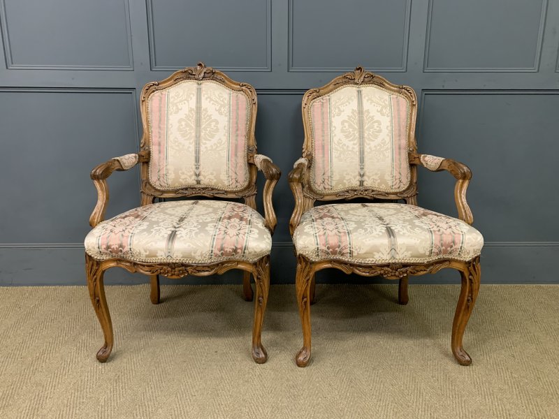Pair of French Carved Walnut Armchairs - Image 3