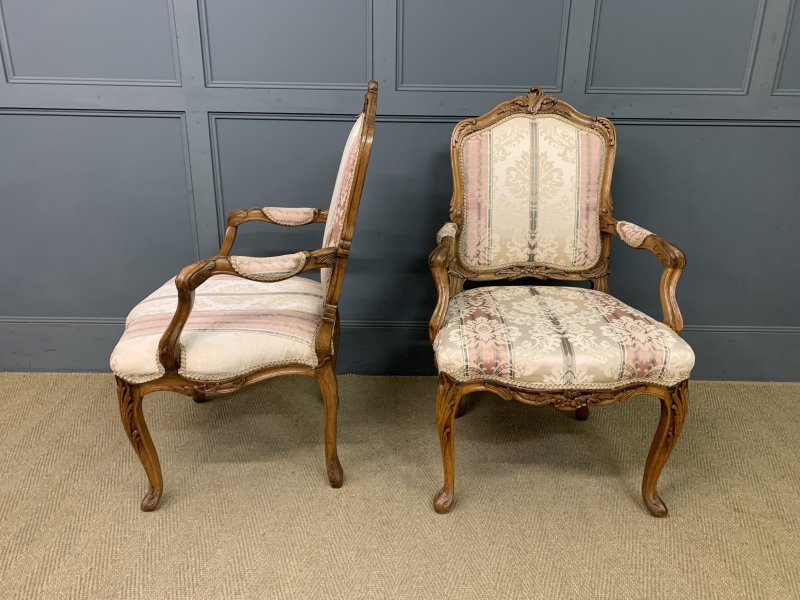 Pair of French Carved Walnut Armchairs - Image 5