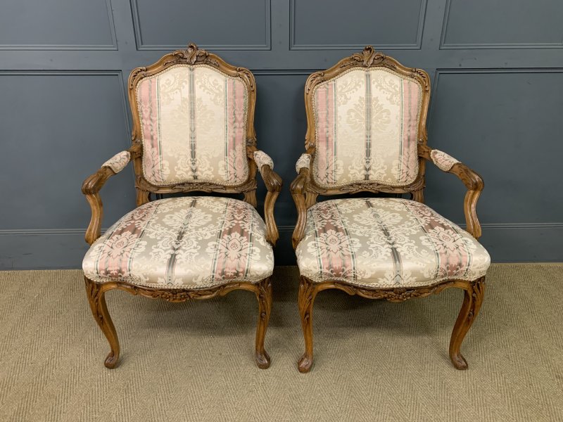 Pair of French Carved Walnut Armchairs - Image 11