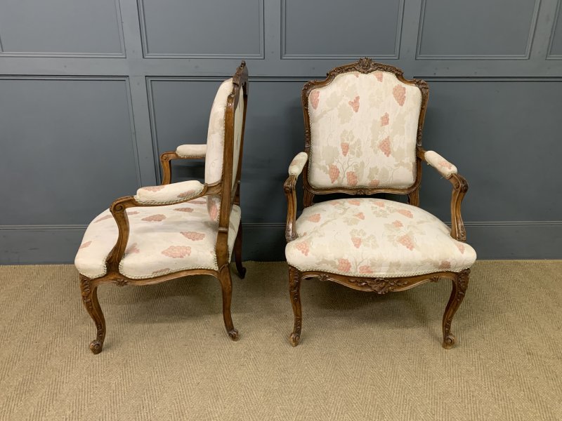 Pair of French Carved Walnut Armchairs - Image 6