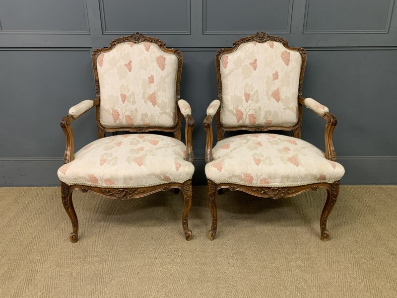 Pair of French Carved Walnut Armchairs - Image 8