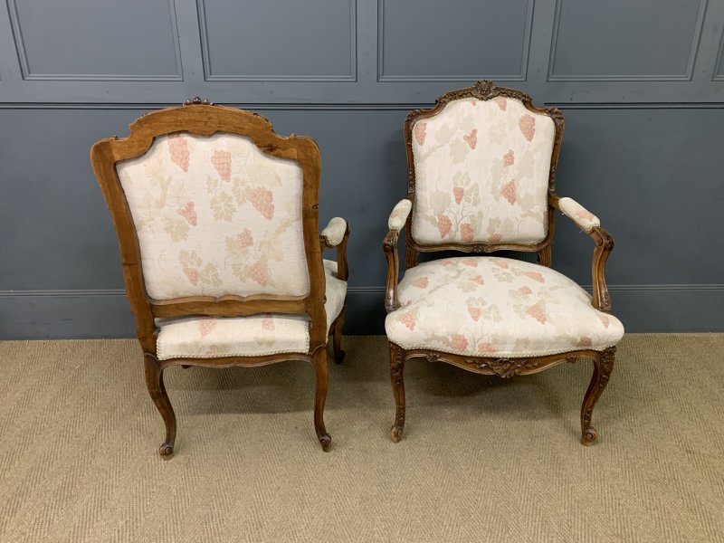 Pair of French Carved Walnut Armchairs - Image 9