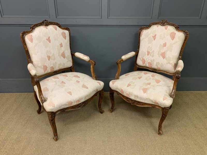 Pair of French Carved Walnut Armchairs - Image 11