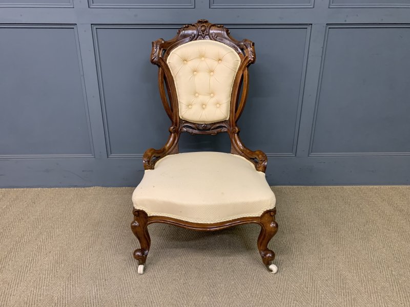 Victorian Walnut Upholstered Salon Chair - Image 6