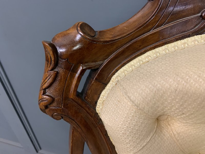 Victorian Walnut Upholstered Salon Chair - Image 3