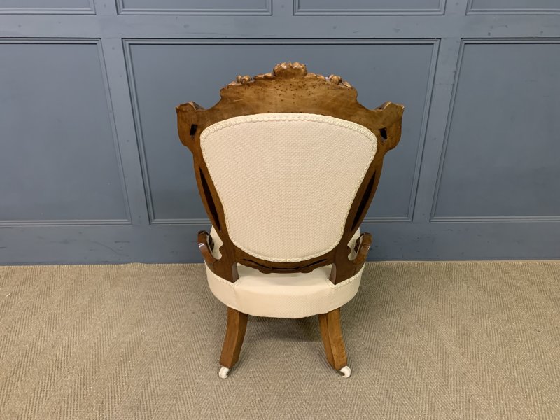 Victorian Walnut Upholstered Salon Chair - Image 4