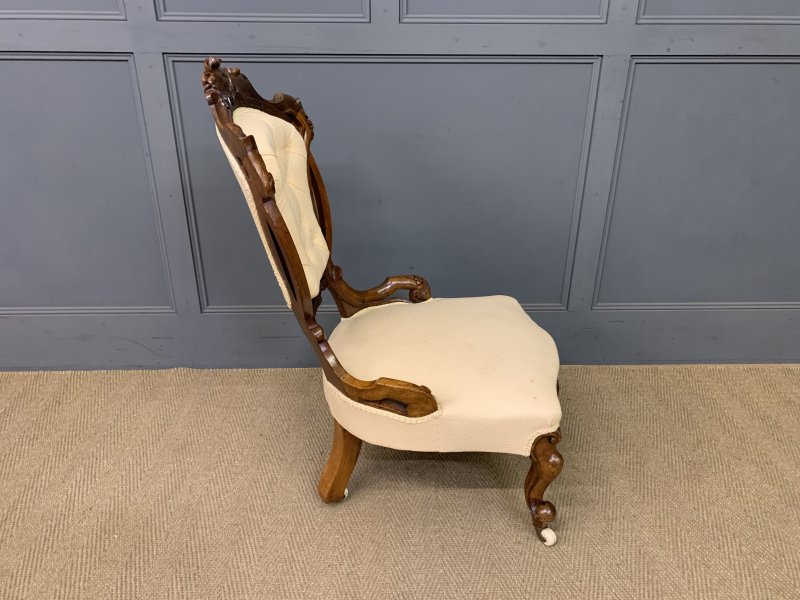 Victorian Walnut Upholstered Salon Chair - Image 5