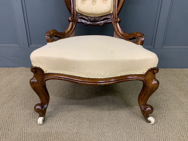 Victorian Walnut Upholstered Salon Chair - Image 12