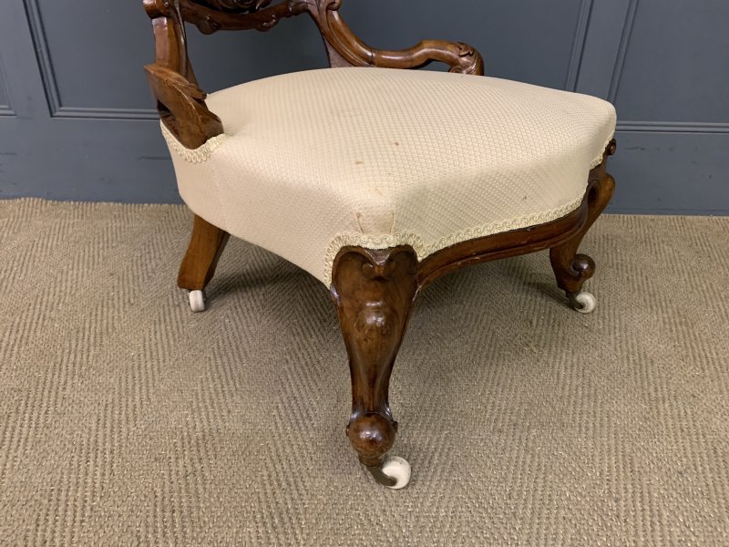 Victorian Walnut Upholstered Salon Chair - Image 11