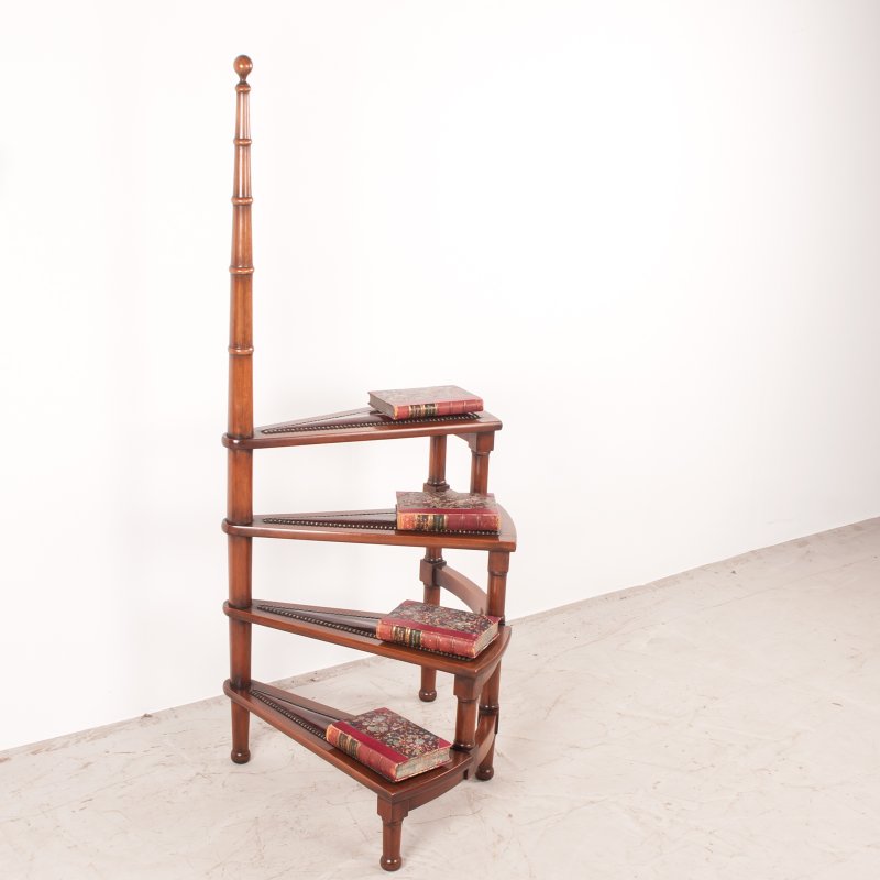 Spiral Library Steps With Leather Topped Treads
