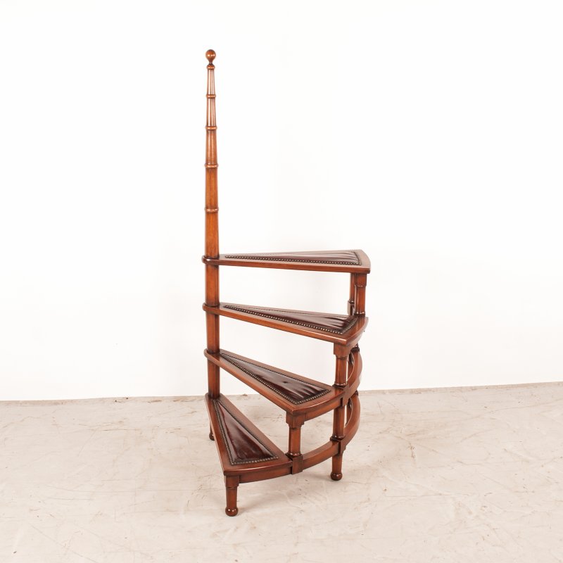 Spiral Library Steps With Leather Topped Treads - Image 2