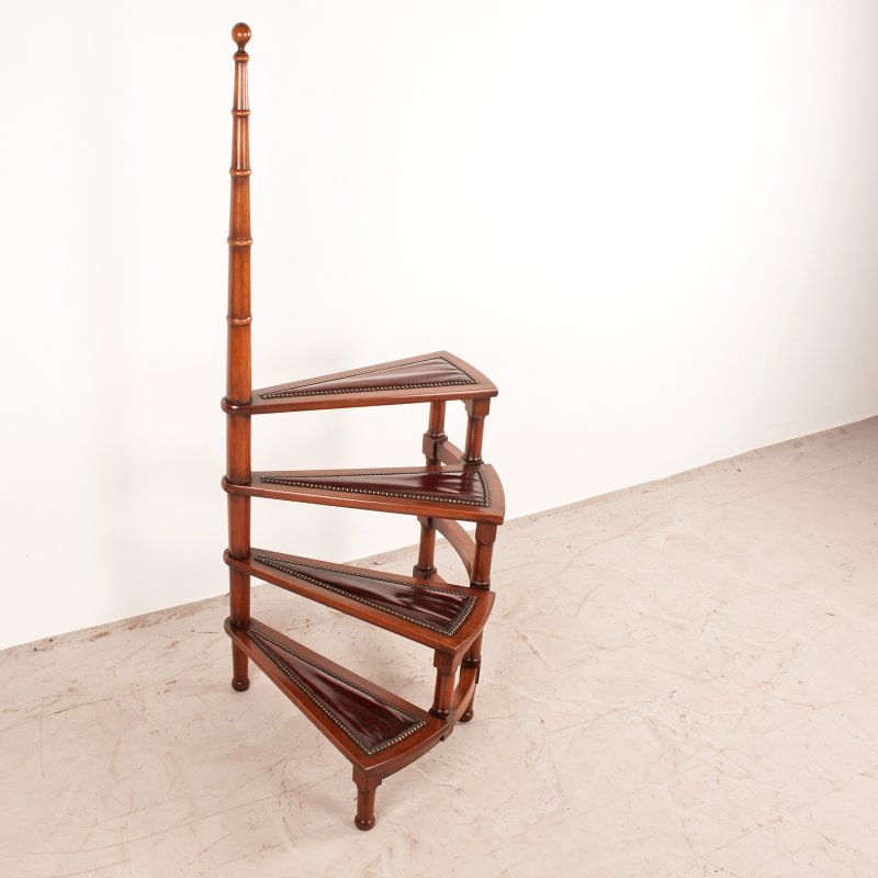 Spiral Library Steps With Leather Topped Treads - Image 6