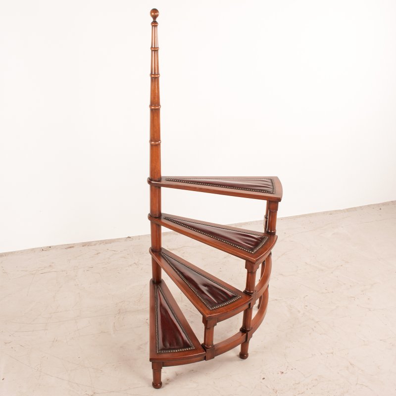 Spiral Library Steps With Leather Topped Treads - Image 3