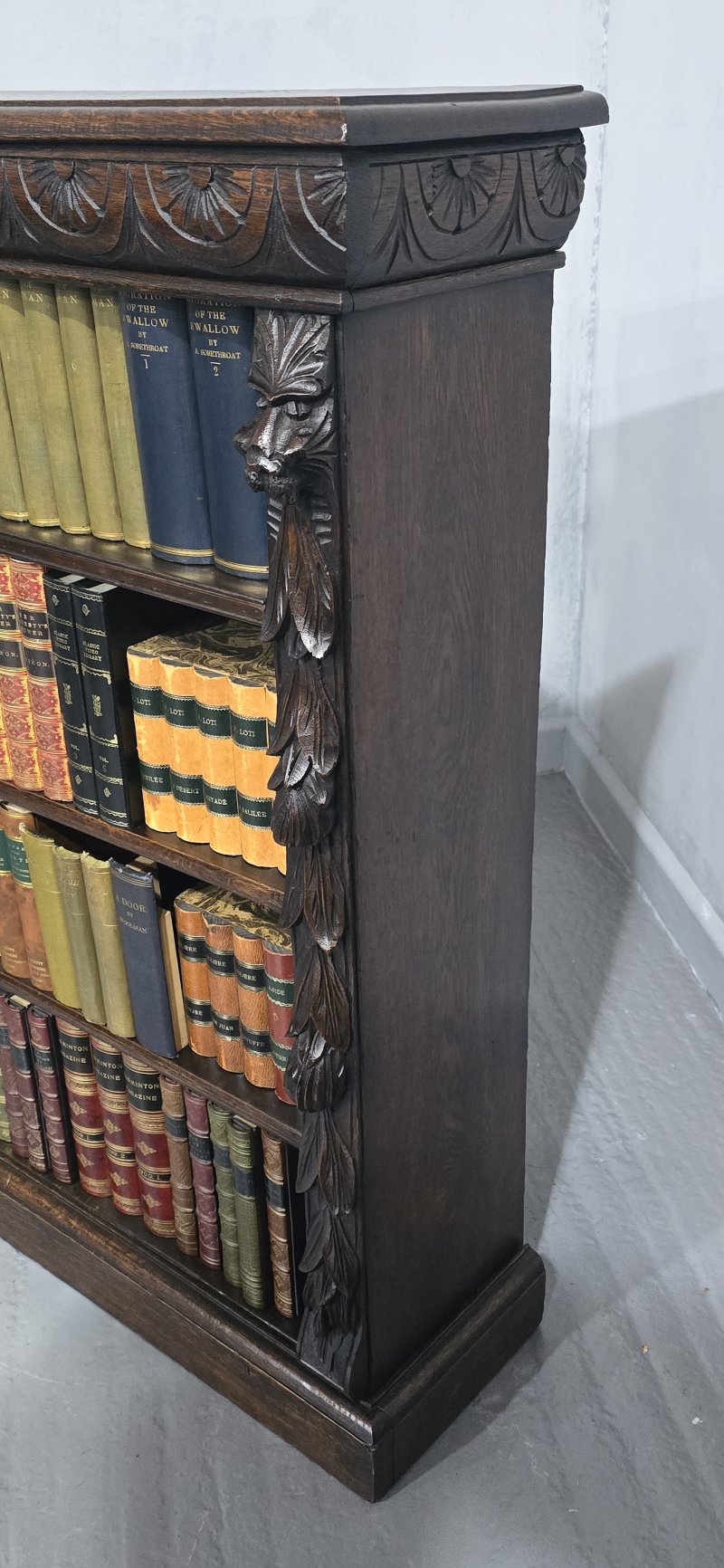 Super Carved Oak Open Adjustable Library Bookcase - Image 3