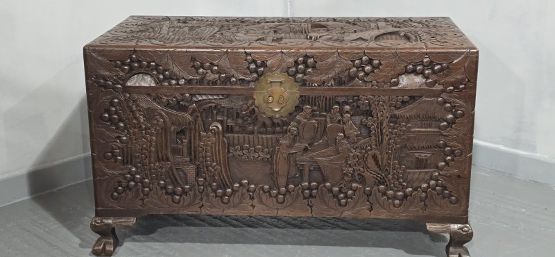 Carved Chinese Camphor Wood Chest - Image 2