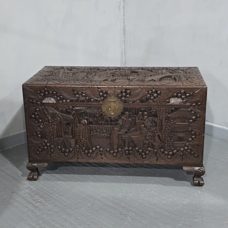 Carved Chinese Camphor Wood Chest
