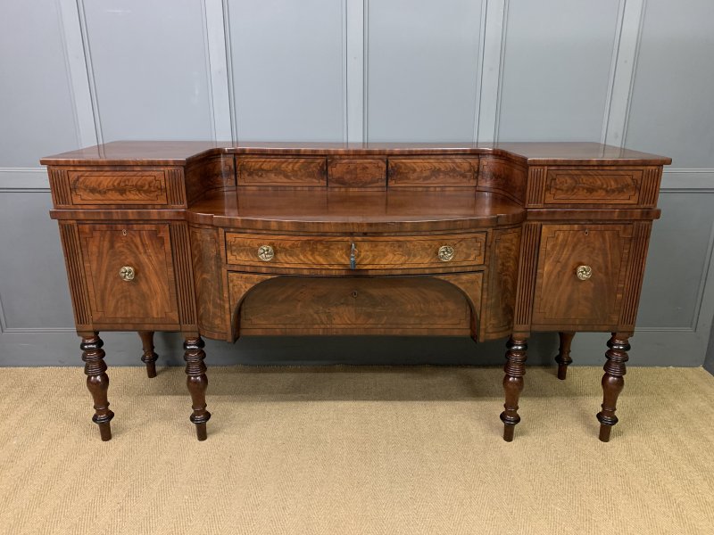 Large Regency Period Inlaid Flame Mahogany Sideboard