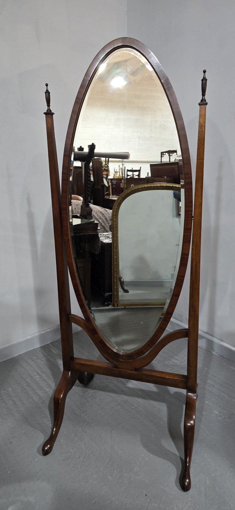 Fine Mahogany Oval Cheval Mirror - Image 7