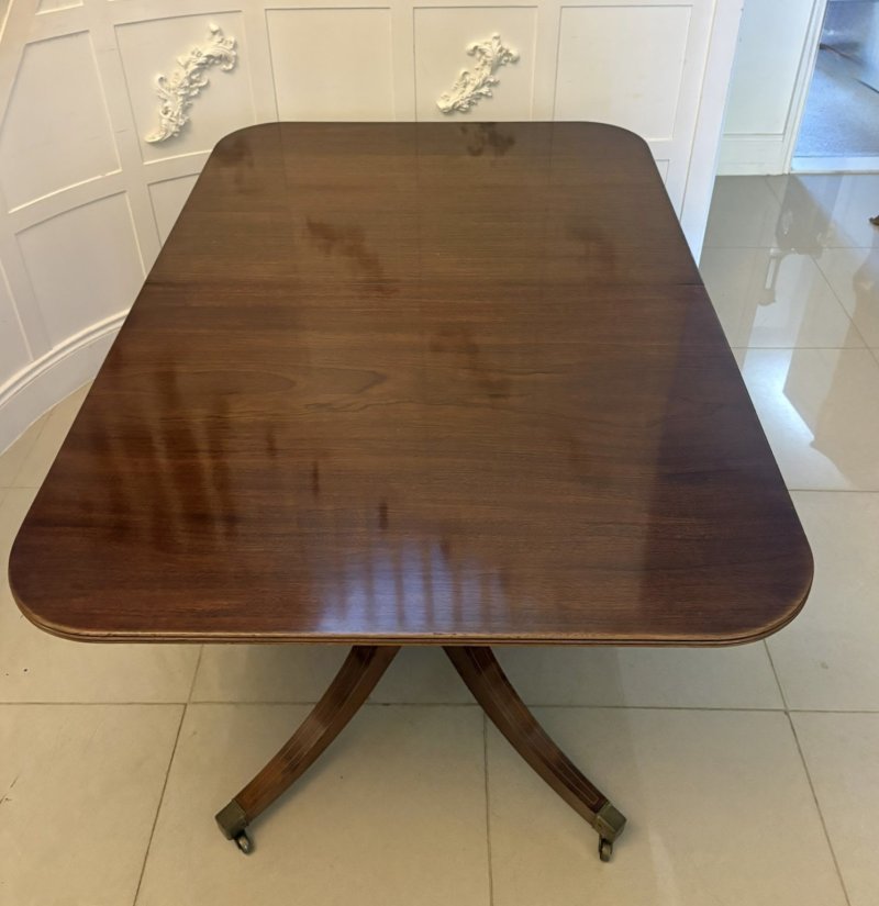 Antique English Figured Mahogany Extending Dining Table Twin Pillar 12 Seater Regency Style - Image 5