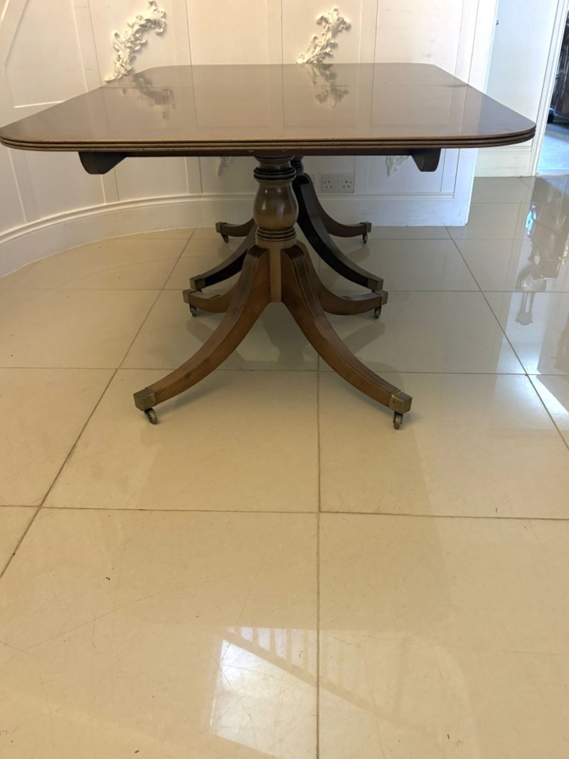 Antique English Figured Mahogany Extending Dining Table Twin Pillar 12 Seater Regency Style - Image 6